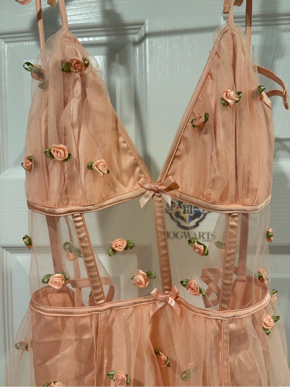 For Love And Lemons Strapless Peach Floral Appliqué Dress